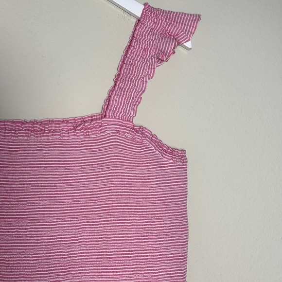 J Crew Striped Mini Dress Pink Womens Large Smocked Tiered Beachy Resort - Picture 5 of 14